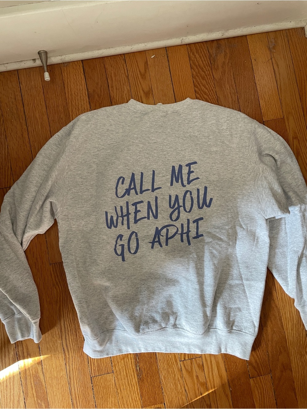 Gray Graphic Crewneck Sweatshirt - "Call Me When You Go A Phi"